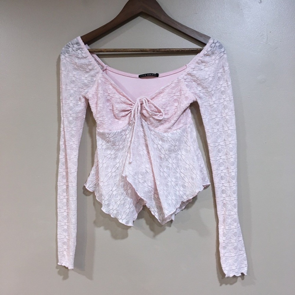 H+H Heart & Hips Babydoll Lace Top Womens S Pink Y2K Coquette Fairy Sheer